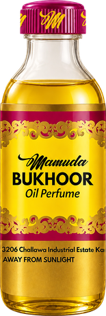 Mamuda Bukhoor oil perfume, amber bottle with a gold label