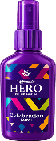 Mamuda Hero Celebration eau de parfum, purple 50ml spray bottle