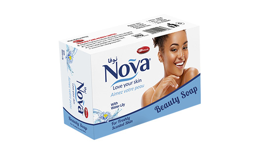 Nova Water Lily beauty soap carton, blue and white pack, net weight 80g