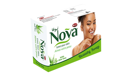 Nova Aloe Vera beauty soap carton, green and white pack, net weight 80g