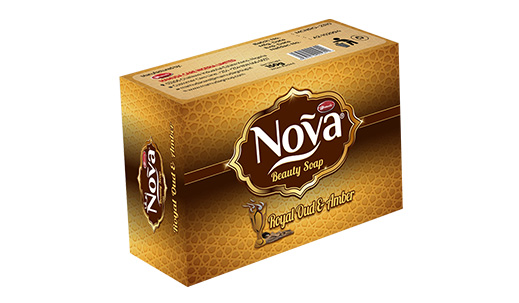 Nova Royal Oud  Amber beauty soap carton, ornate gold pack, net weight 80g