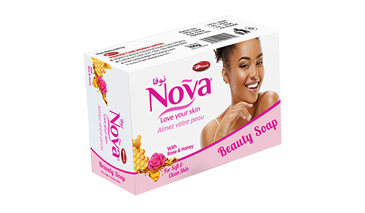 Nova Rose  Honey beauty soap carton, pink and white pack, net weight 80g