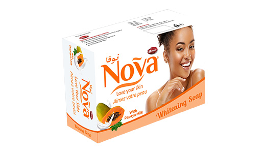 Nova Papaya Milk beauty soap carton, peach and white pack, net weight 80g