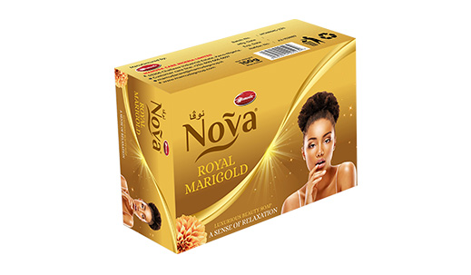 Nova Royal Marigold beauty soap carton, gold pack, net weight 80g