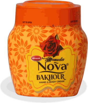 Mamuda Nova Bakhour hand and body cream, orange floral tub with a rose motif