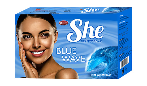 She Blue Wave beauty soap carton