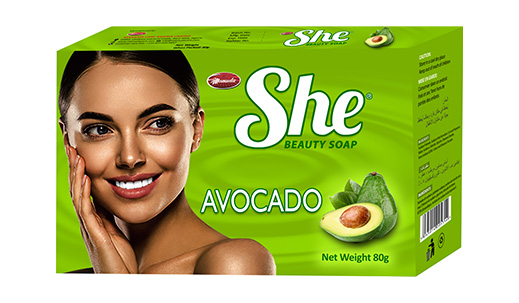 She Avocado beauty soap carton, light green pack, net weight 80g