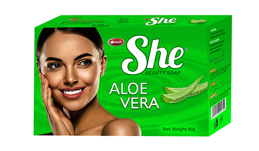 She Aloe Vera beauty soap carton, green pack, net weight 80g