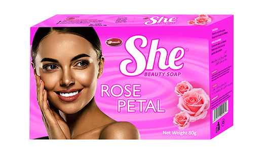 She Rose Petal beauty soap carton, pink pack, net weight 80g