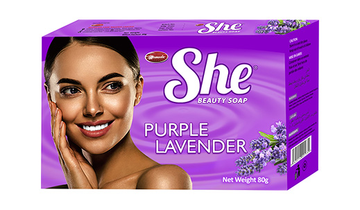 She Purple Lavender beauty soap carton, purple pack, net weight 80g